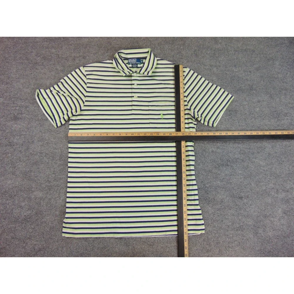 Polo Ralph Lauren Shirt Mens Med Lime‎ Green Blue Striped Cotton Polo Pocket